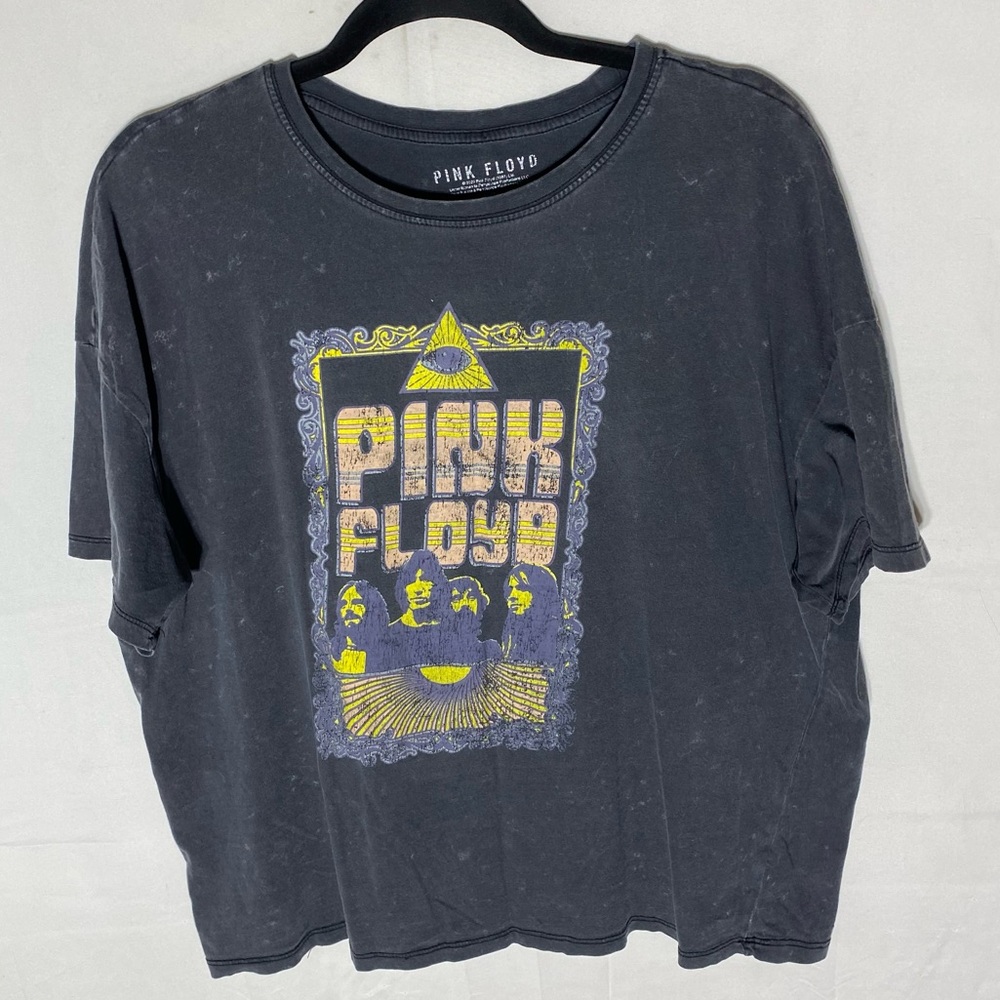Pink Floyd Oversized Grey Burnout Wash Blue Yellow Graphic T Shirt Band Tee L